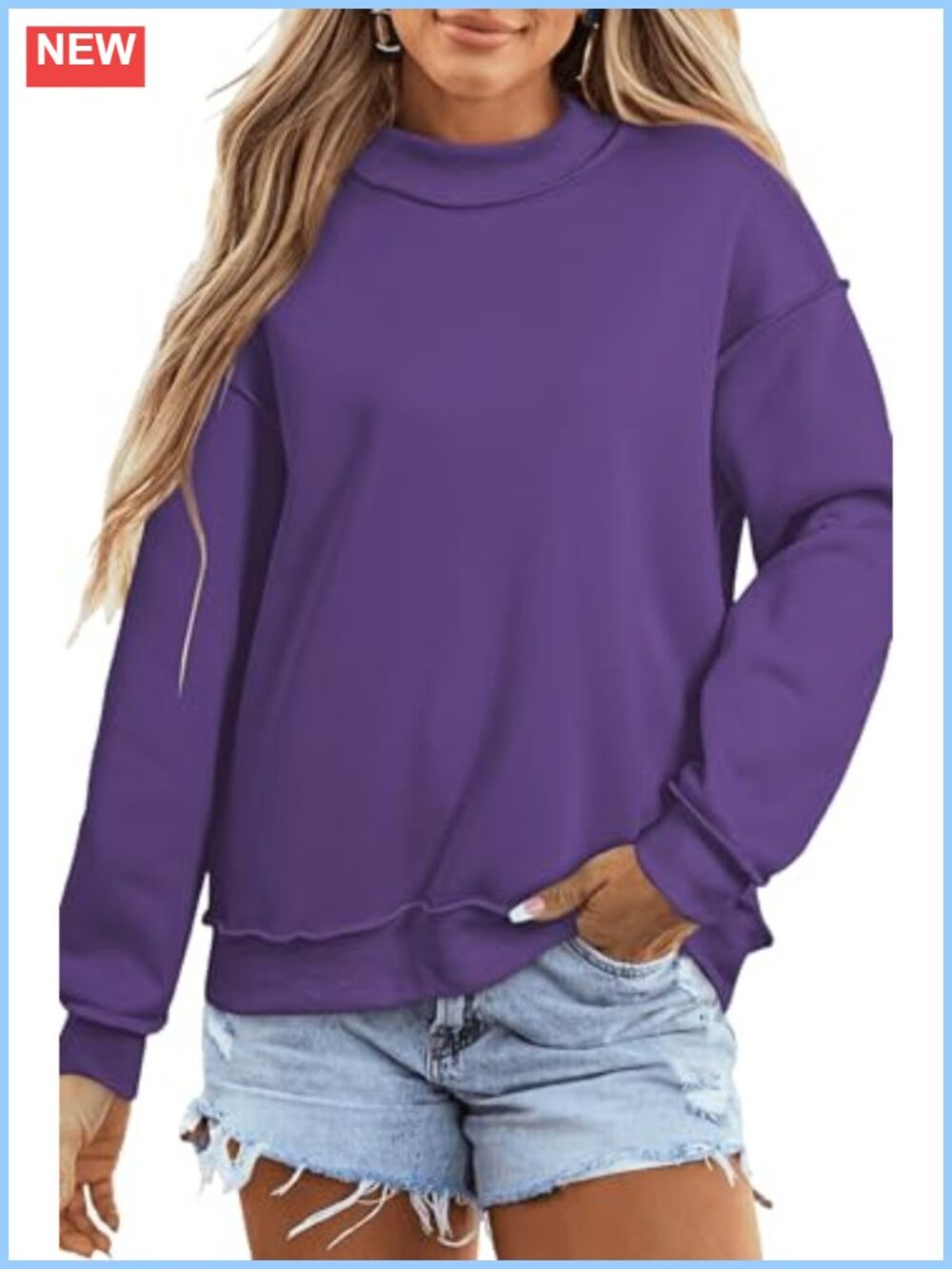 Women's Reversible Long Sleeve Mock Neck Oversized Sweatshirt Pullover